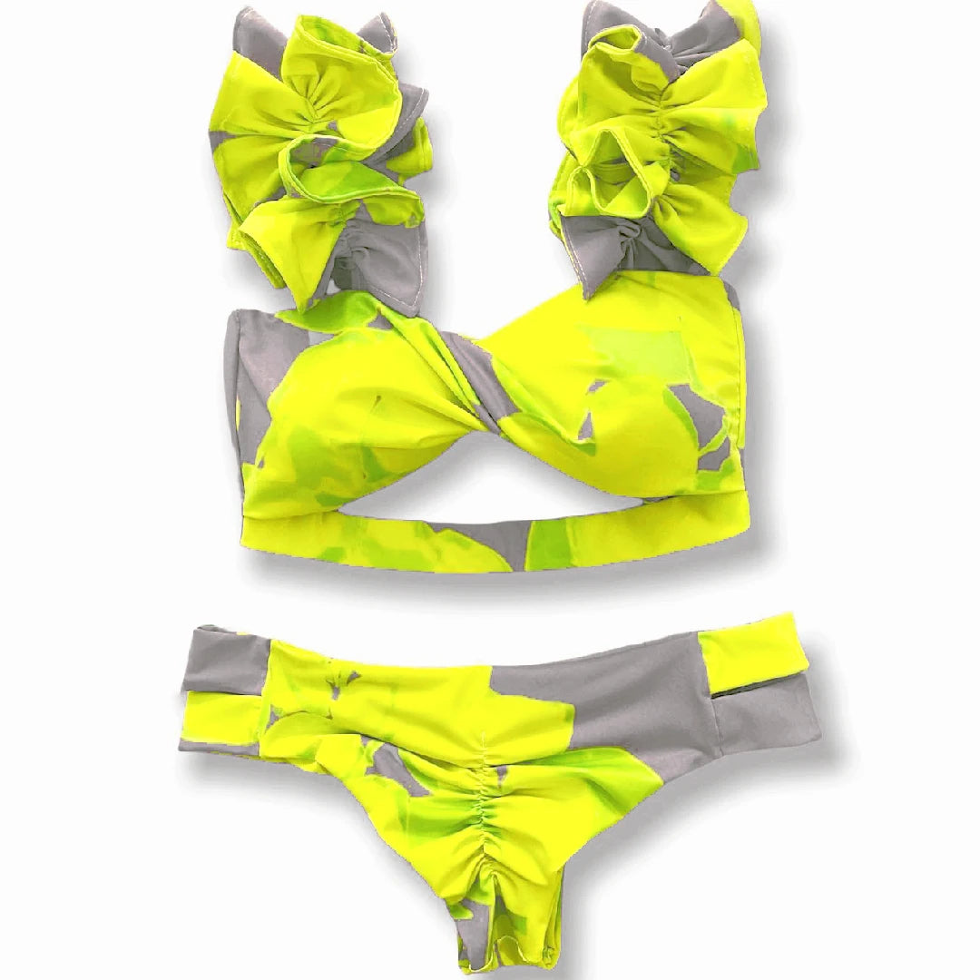 Women's Ruffle Strap Swimsuit Bikini Set