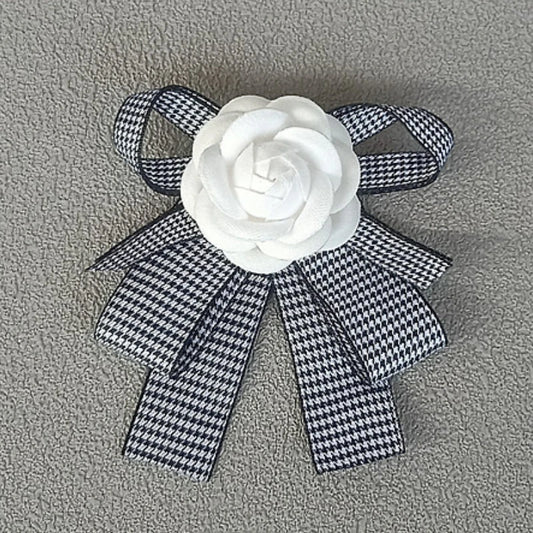 Fabric Camellia Flower Brooch - Ribbon Bow Tie Wedding Party Accessory