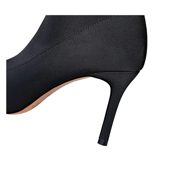 Satin Over-the-Knee Boots - Pointed Toe High Heel Elastic Autumn Winter Boots