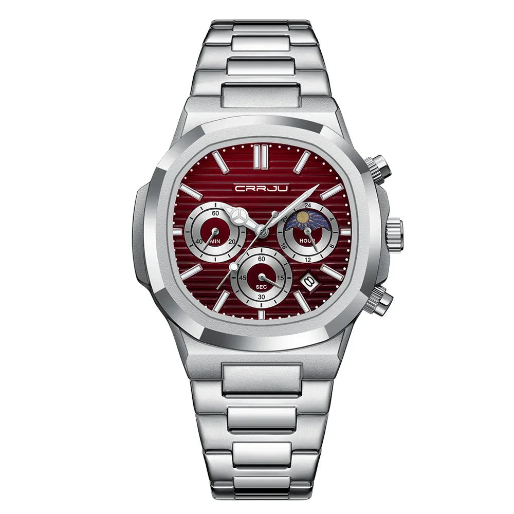 Men's Waterproof Pilot Chronograph Watch - Luminous Stainless Steel Timepiece