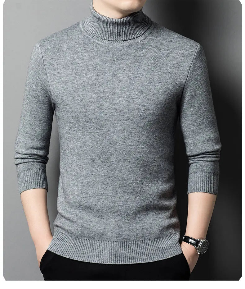 Winter Fleece Turtleneck Sweater - Warm Slim Fit Knit Pullover