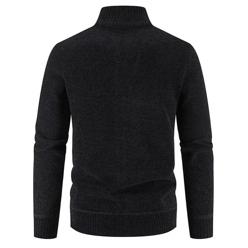 Men's Thick Knit Zip-Up Cardigan with Stand Collar