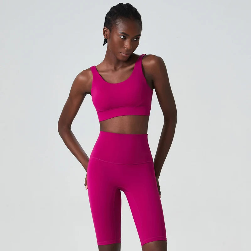 Women's 2-Piece Super Stretch Fitness Set - Short Top & Shorts Yoga Suit