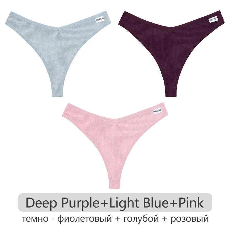 Women's Cotton Waffle Thongs 3-Piece Set - Low-Rise Comfortable Underwear