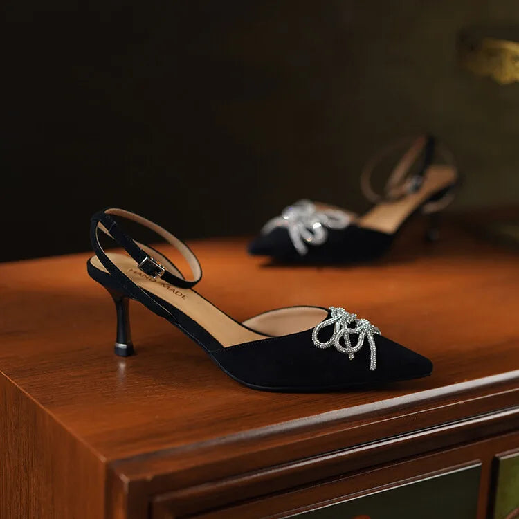 Women's Pointed Toe Rhinestone Wedding Sandals - Bowknot Pendant Pumps