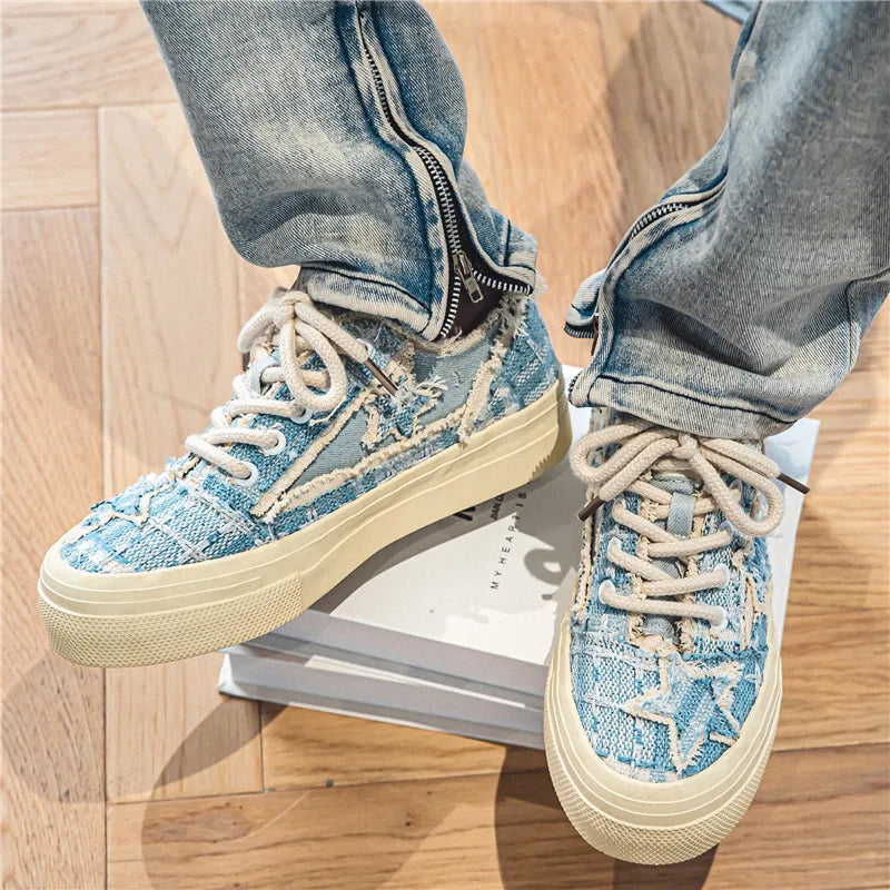 Men's Casual Denim Sneakers - Stars Platform Skateboard Shoes