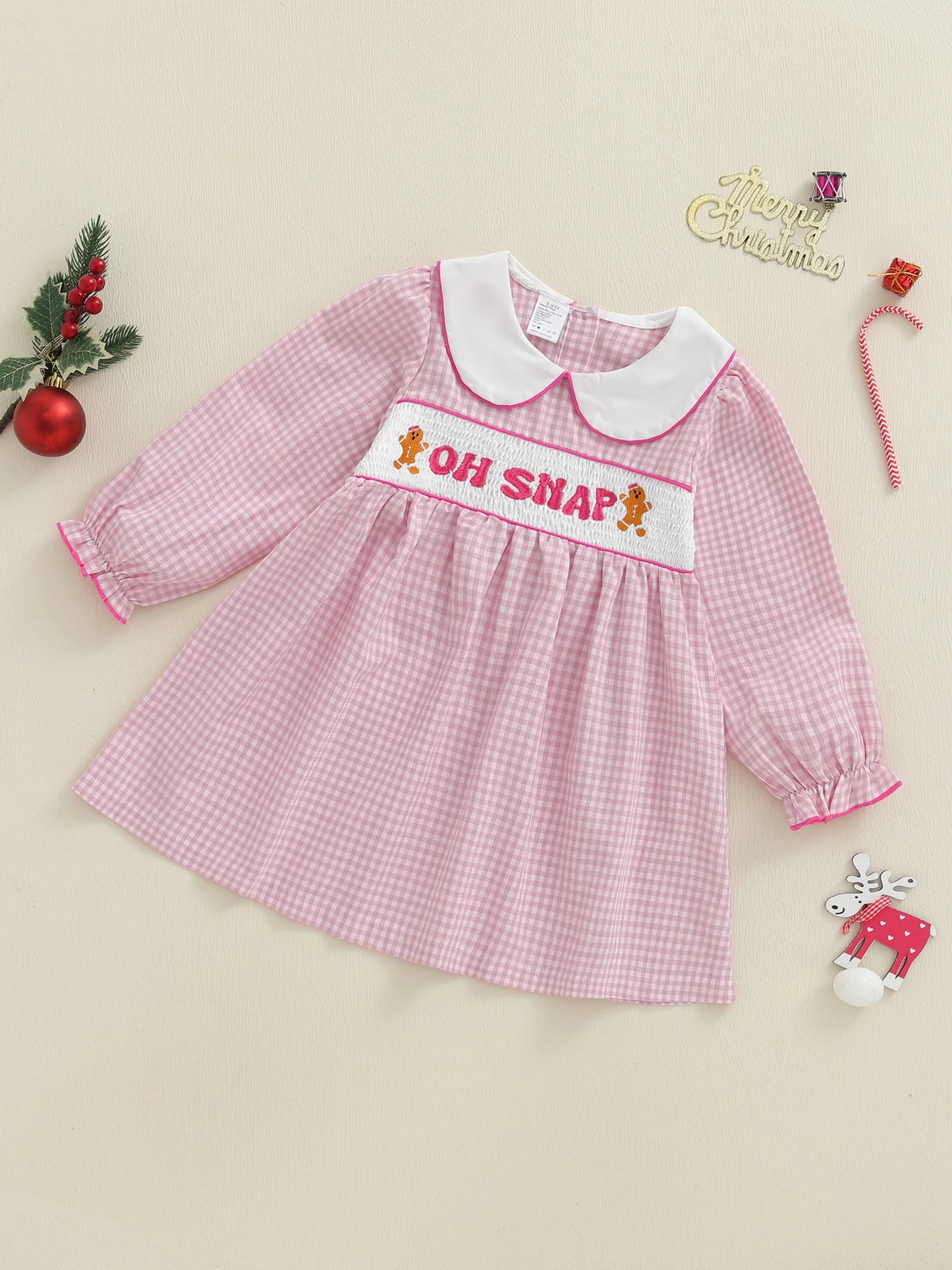 Lovely Girls Christmas Plaid Dress with Gingerbread Embroidery (1-6Y)