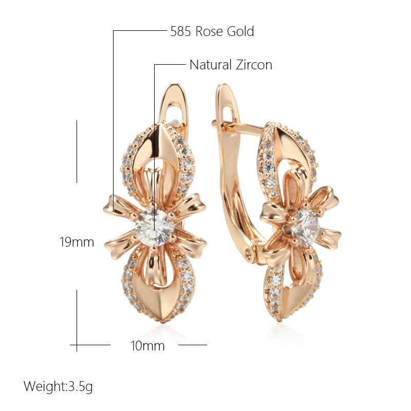 Women's Unique 585 Rose Gold Colour Long Flower Earring for Women Natural Zircon Accessories High Quality Daily Vintage Jewelry