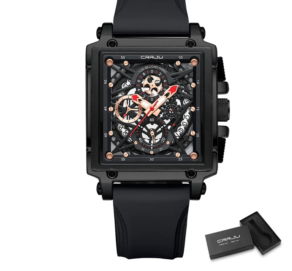 Men's Sports Watch - Large Dial Rectangular Design with Chronograph & Auto Date