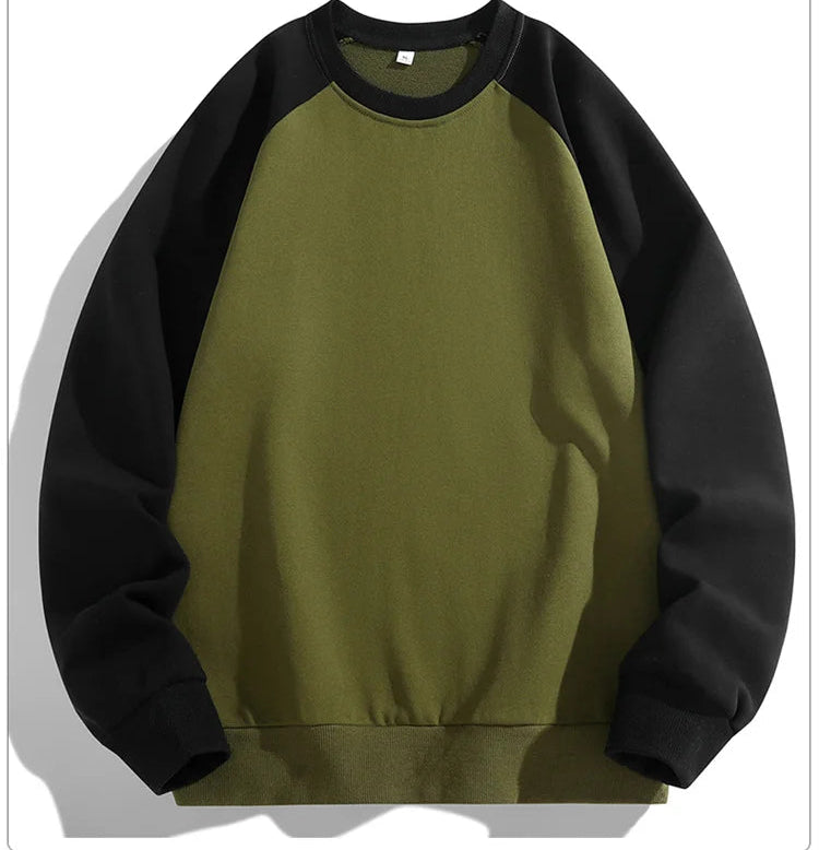 Men's Patchwork Long Sleeve Round -Neck Loose Pullover Sweatshirt