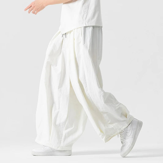 Men's Wide leg Pants Trousers  Loose Elastic Waist Pants