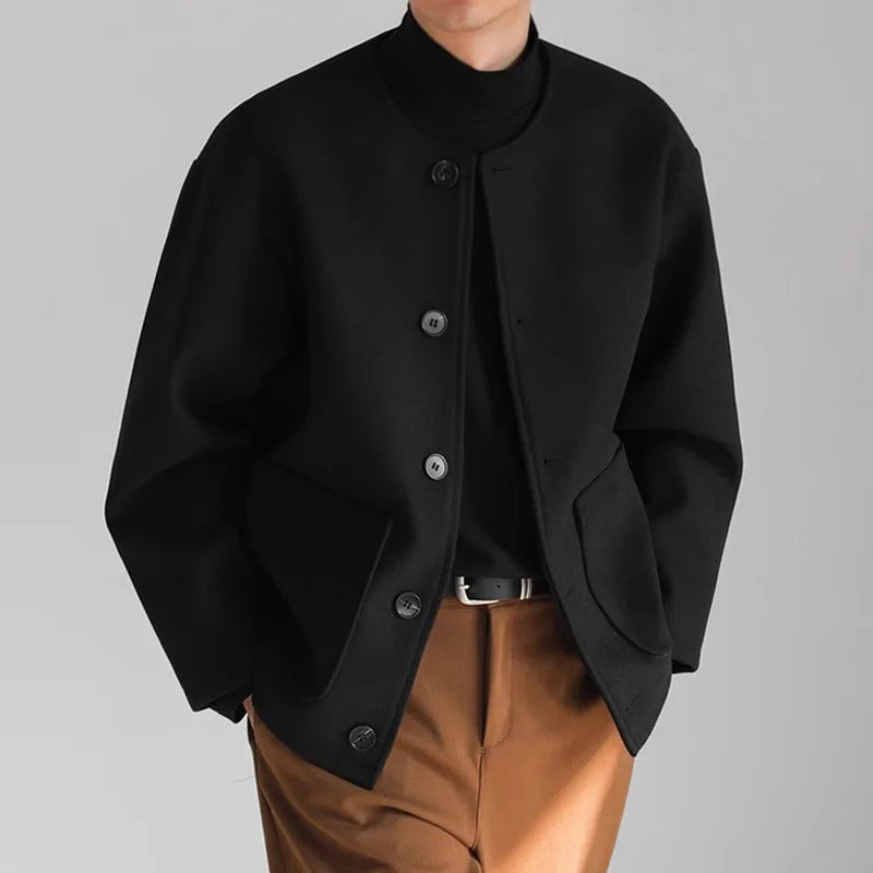 Men's O-Neck Woolen Jacket - Loose Fit Casual Winter Coat