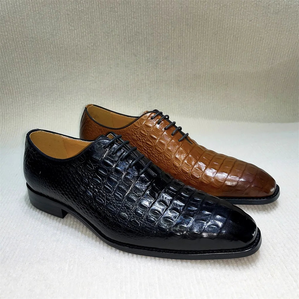 Hand-Painted Python Pattern Pointed Toe Oxford Dress Shoes