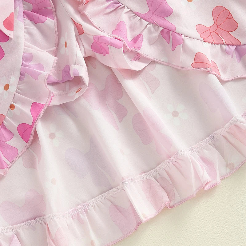 Girls' Floral Print Sleeveless Camisole & Bow Ruffle High-Low Skirt Set