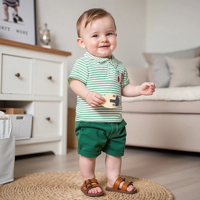 0-4Y Toddler Kids Boys Summer T Shirts Short Sleeve Casual Golf Embroidery Striped Print Pullover Top