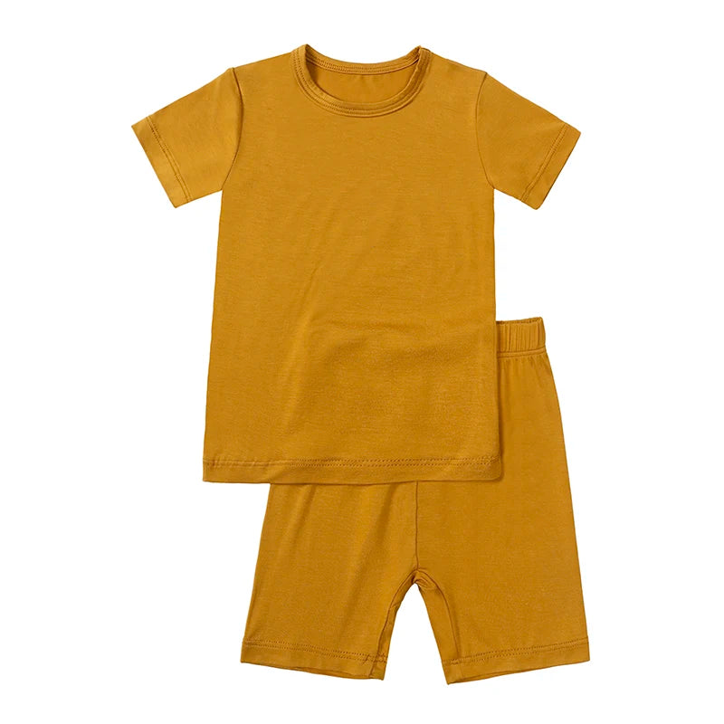 Bamboo Fibre Toddler Kids Boy Girl Pyjamas - Solid Hight Elasticity Breathable Sleepwear Loungewear Set For 9M-7T