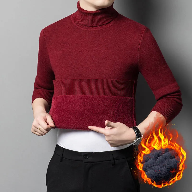 Winter Fleece Turtleneck Sweater - Warm Slim Fit Knit Pullover