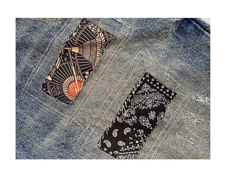 Men's Summer American Casual Embroidery Patch Vintage Denim Shorts