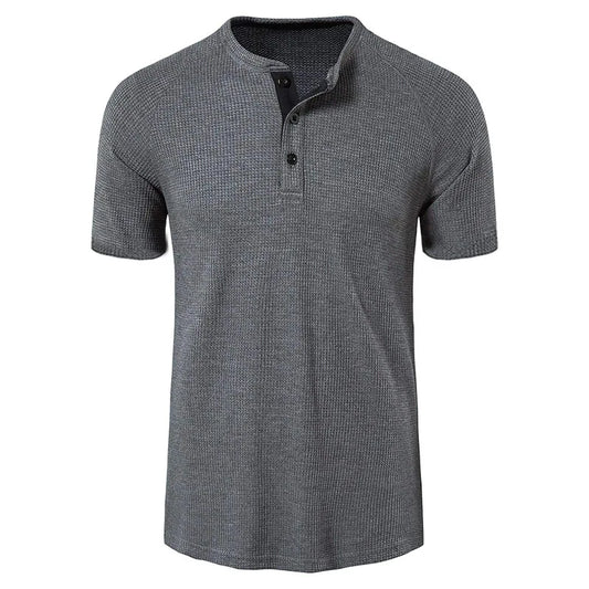 Men's Summer Casual Short Sleeve Henry Collar T-Shirt