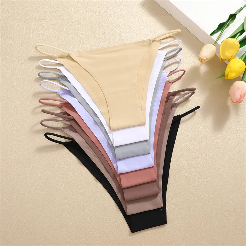 Women's 4Pcs/set Seamless Underwear Ice Silk Briefs Panties Thin Strap Lingerie
