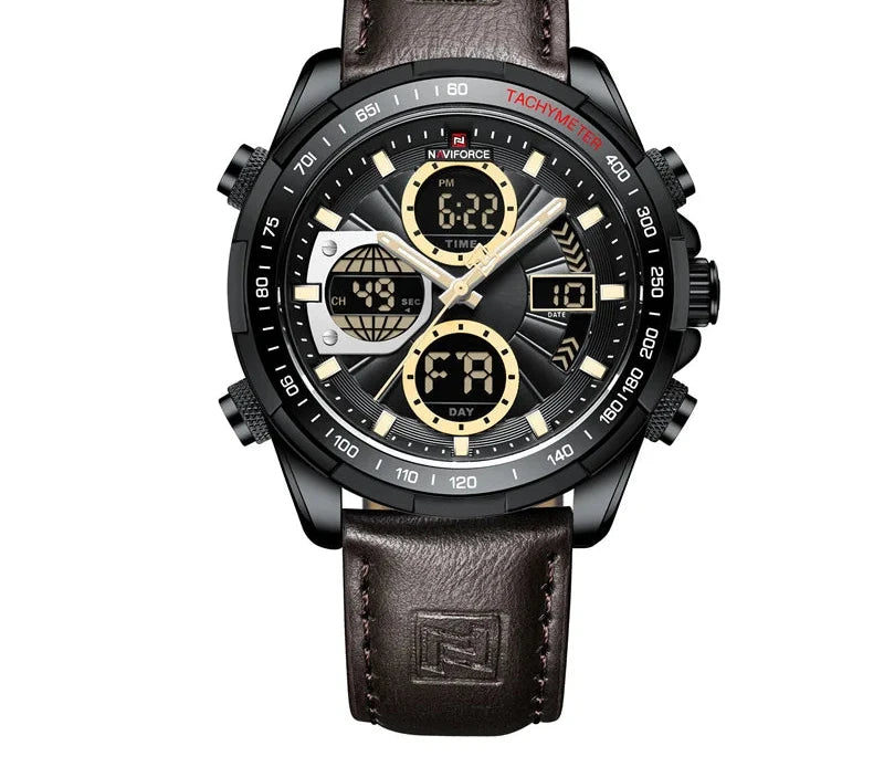 Men's Leather Military Sport Waterproof Watch - Chronograph Quartz Wristwatch