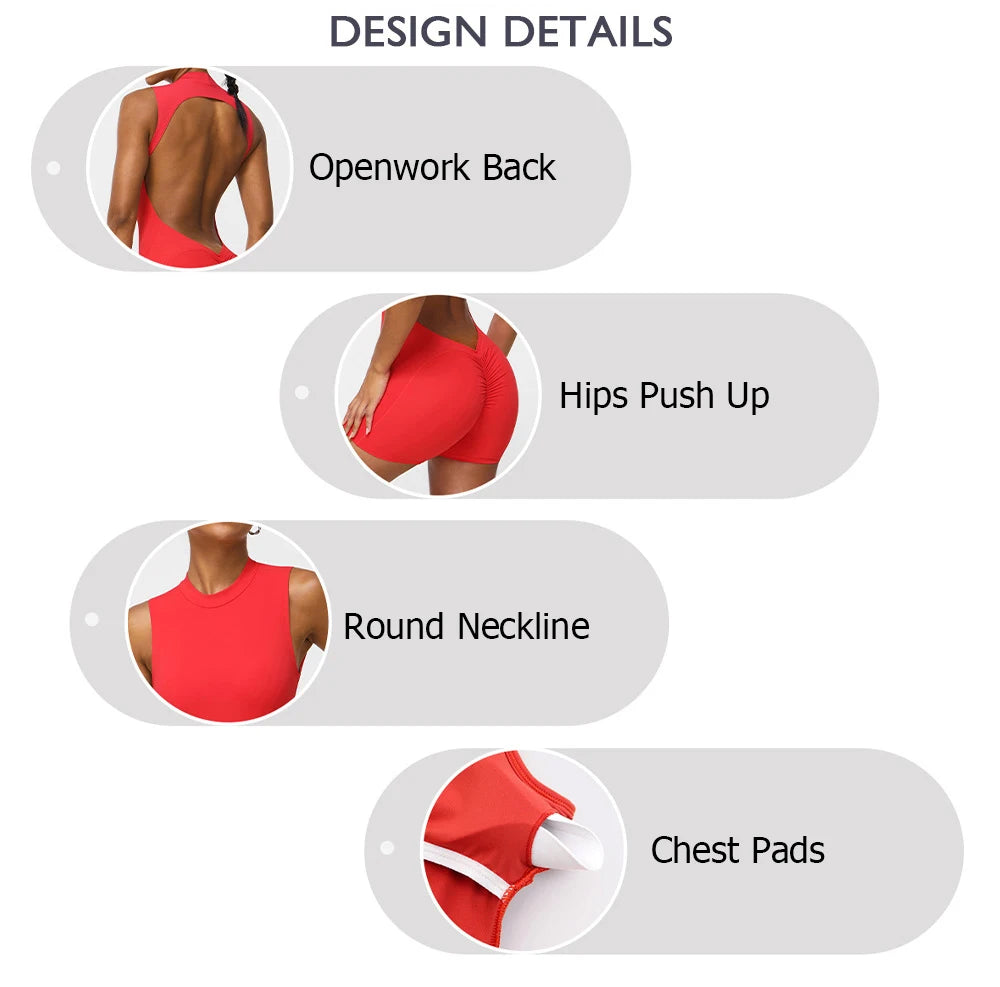 Women's Slim Fit One-Piece Sports Jumpsuit — Sleeveless Open Back Yoga Set