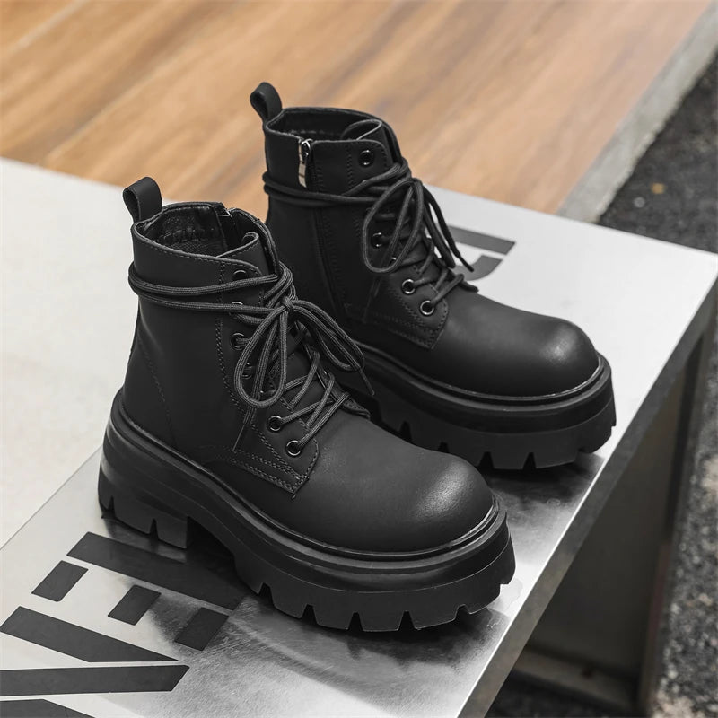 Men’s Platform Lace Up Plush Chunky High Top Ankle Boots
