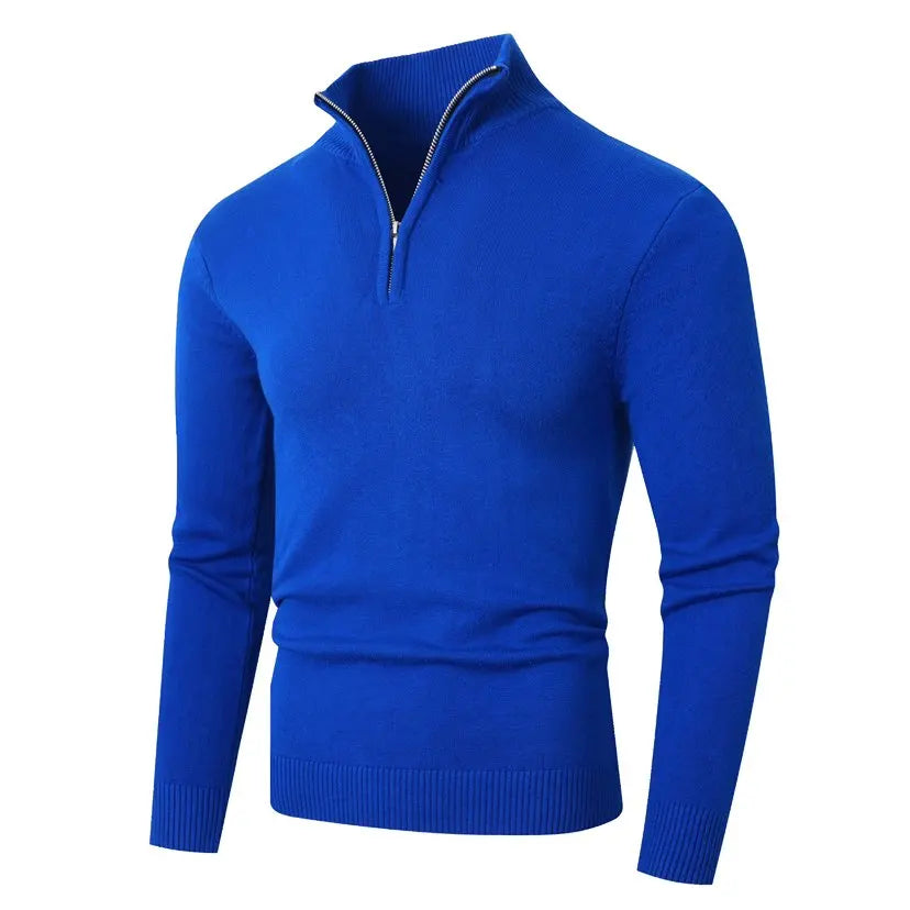 Autumn Winter Half-Zip Stand Collar Sweater - Slim Fit Knitted Pullover