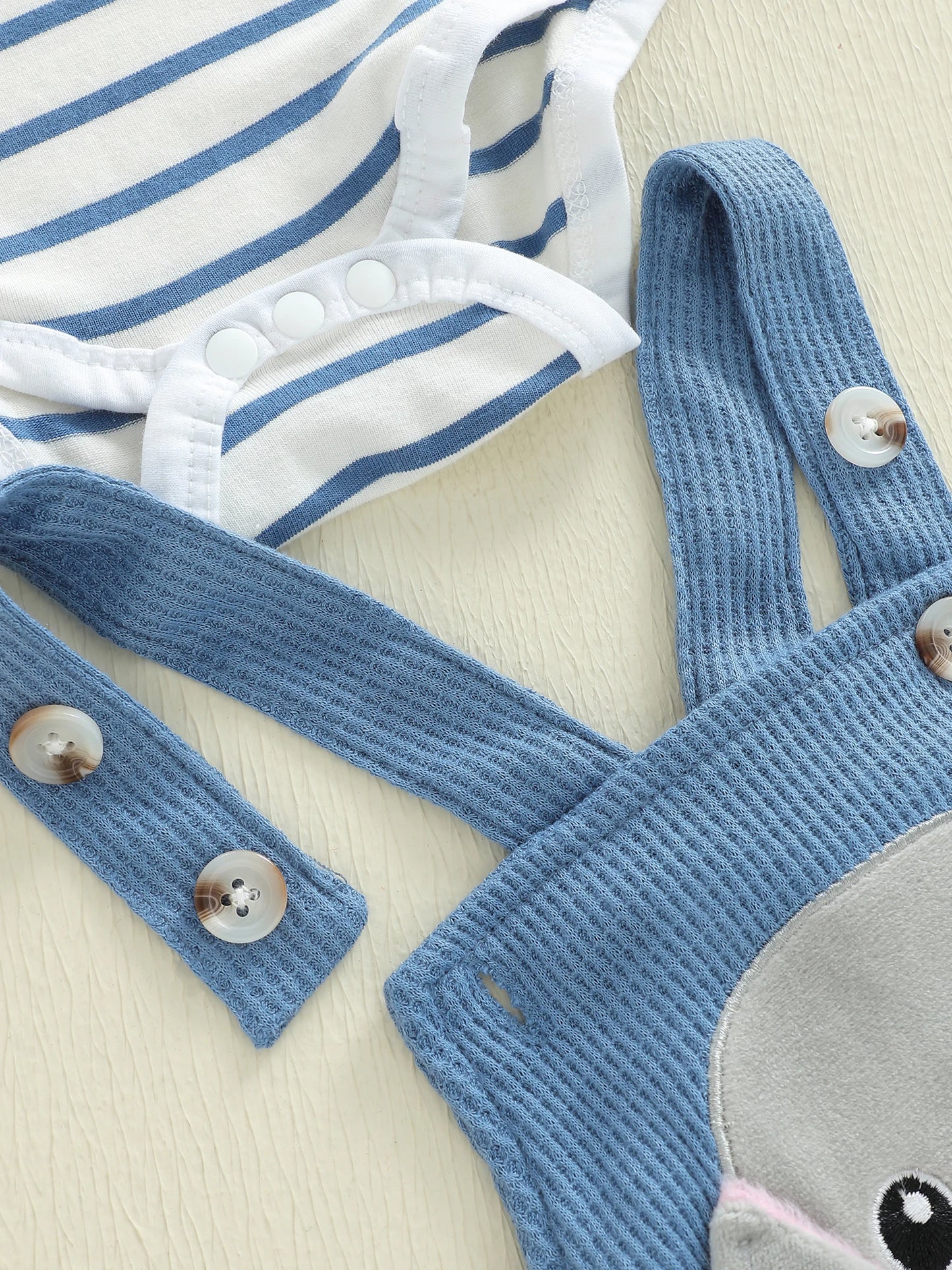 Baby Boys 3-Piece Outfit Set - Striped Romper, Elephant Suspender Pants & Hat
