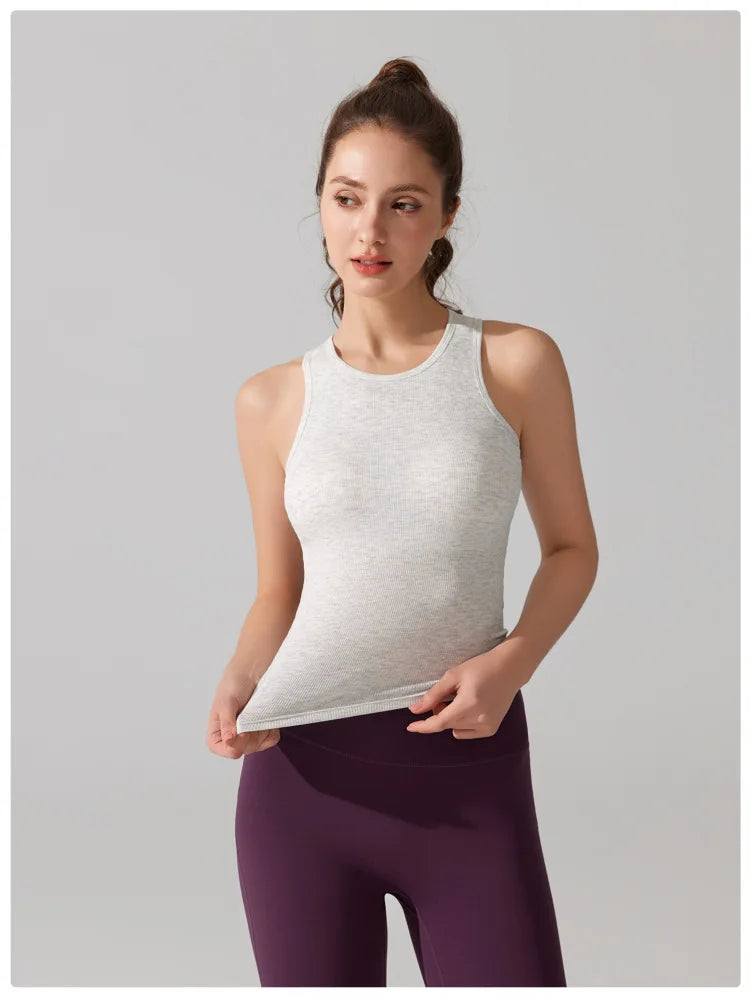 Women's Sleeveless Yoga Top with Built-in Chest Pads - Quick Dry Athletic Vest