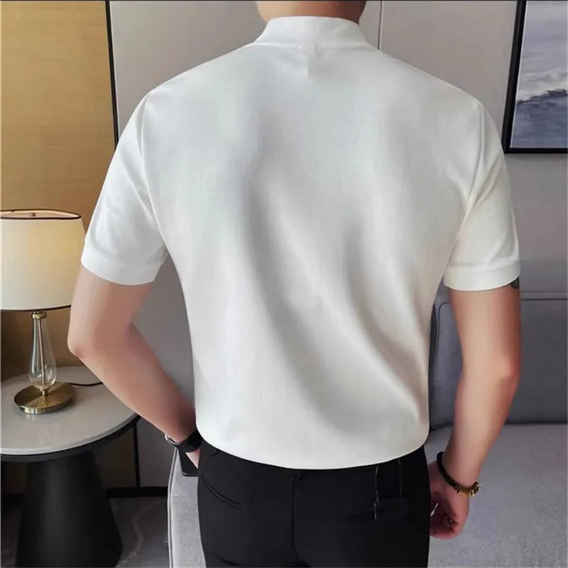 Men's Summer Polo Korean Style Turn Down Collar Short Sleeve Slim Fit Fake Two Pieces T-Shirt