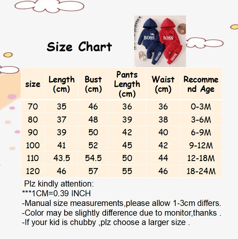 0-24 Months Baby's 2PCS Long Sleeve Hoodie and Joggers Outfit