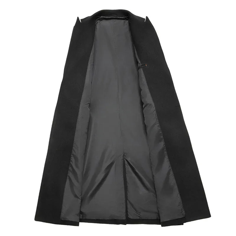 Men's Double Breasted Wool Blend Trench Coat - Smart Casual Winter Outerwear