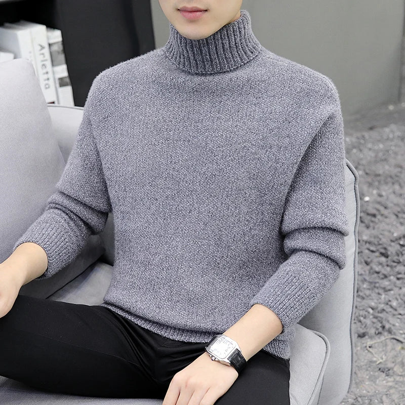 Autumn Winter Turtleneck Sweater - Solid Colour Warm Knit Pullover