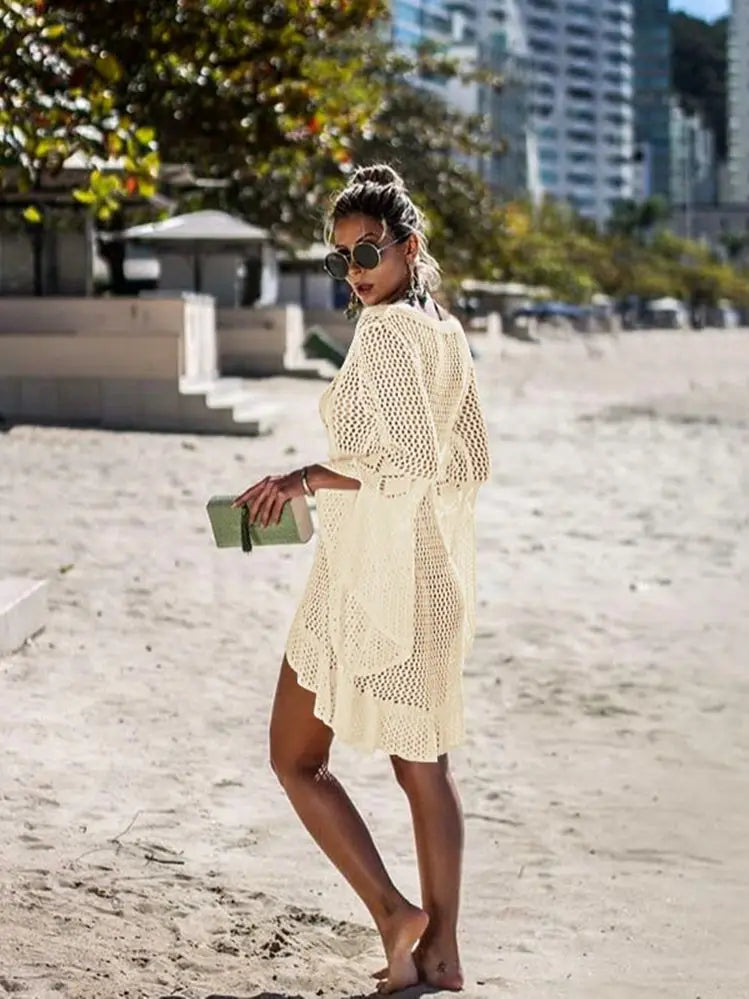 Women's Cover Up Bikini Swimsuit Cover-up Beach Bathing Suit Beach Wear Knitting Swimwear Mesh Beach Dress Tunic Robe