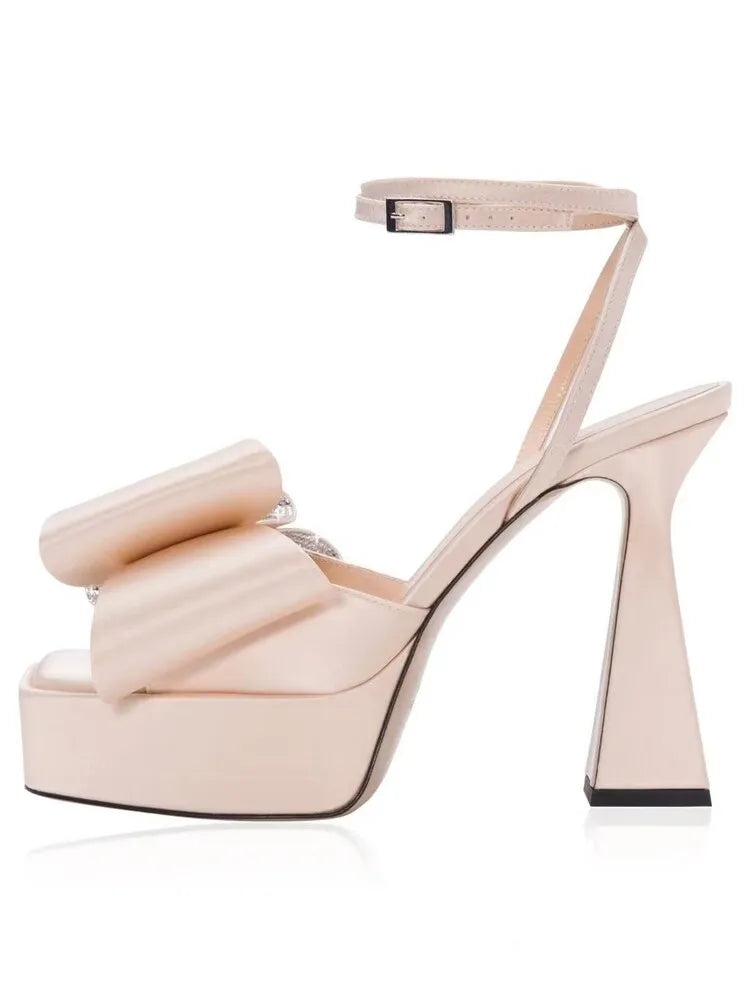 Women's Butterfly Rhinestone Thick Heel Sandals - Open Toe Party Shoes