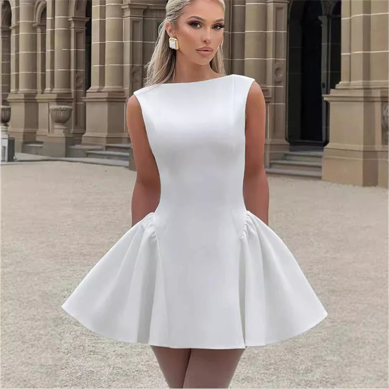 Women's Sleeveless Splice A-Line Mini Backless Dress