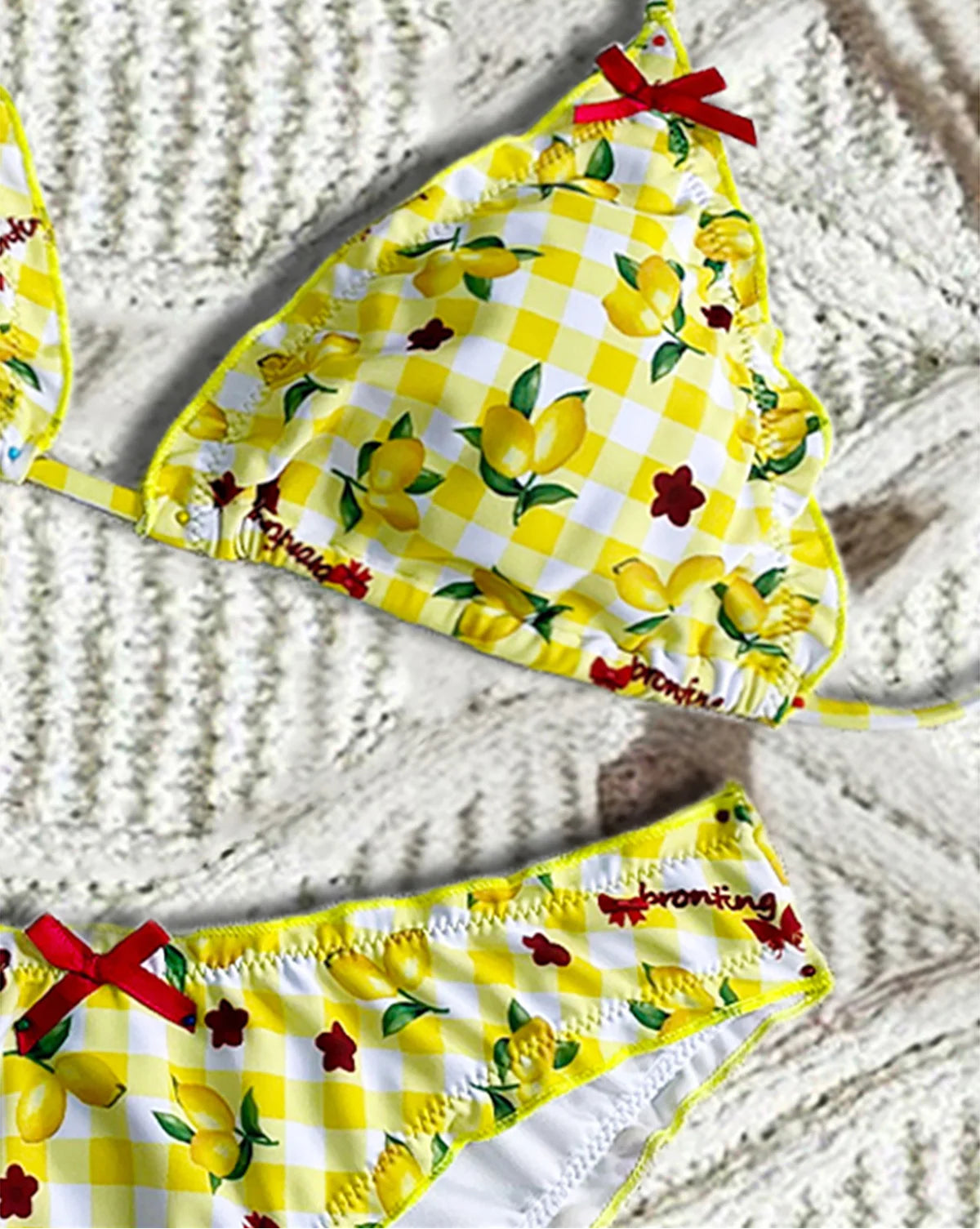 Lemon Print Halter Bikini Set