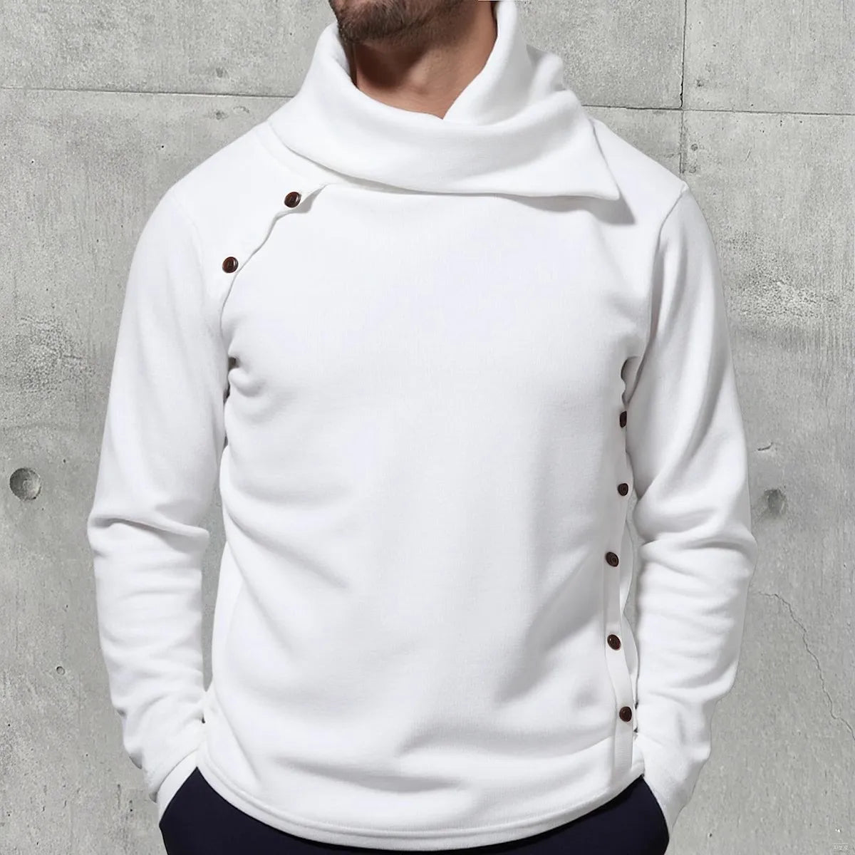 Men's England Style Turtleneck Sweater - Warm Solid Colour Knit Pullover for Autumn Winter