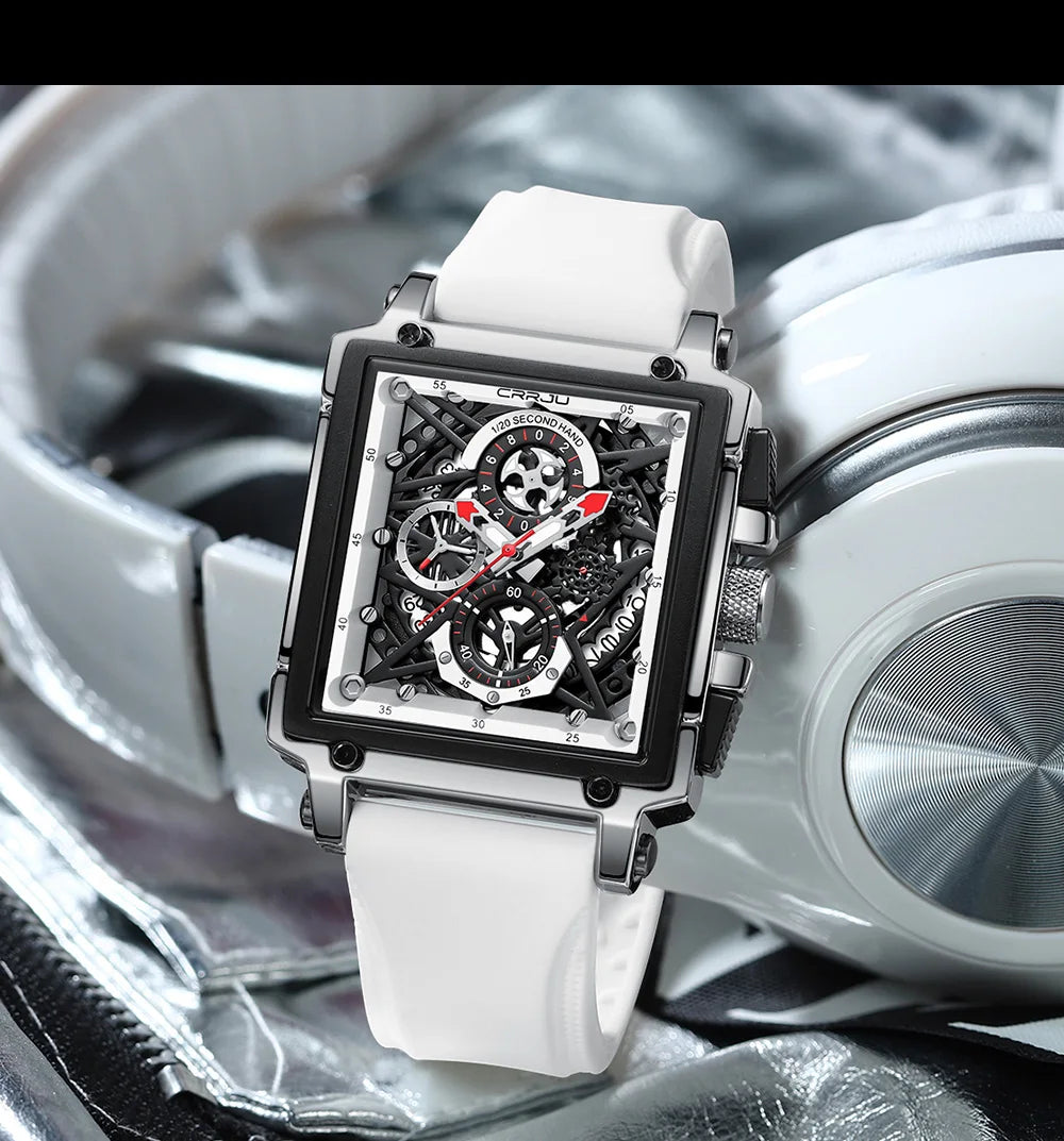Men's Sports Watch - Large Dial Rectangular Design with Chronograph & Auto Date