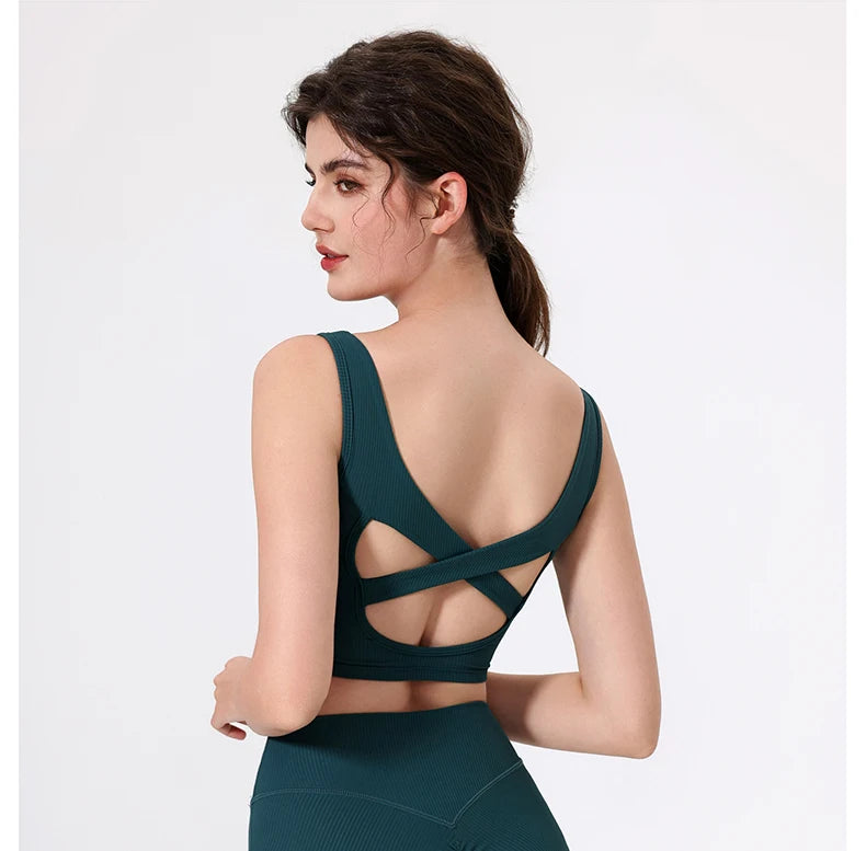 Women's High Impact Fitness Yoga Bra Soft Sports Underwear Square Neckline Gym Crop Top Breathable Workout Top