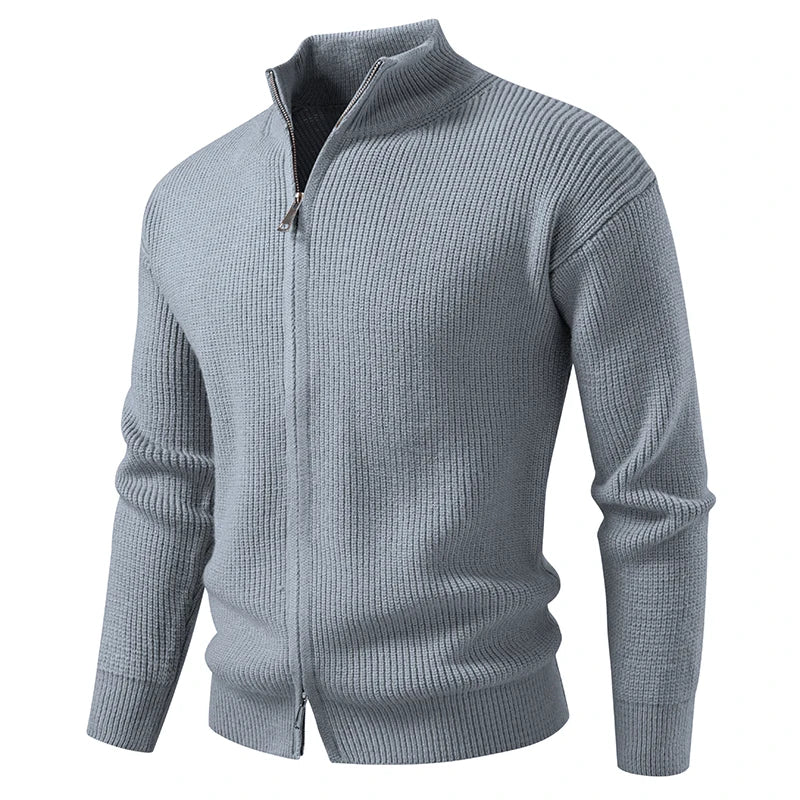 Men's Stand Collar Zip Cardigan - Smart Casual Knitted Sweater Coat