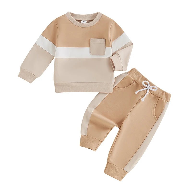 0-4Y Toddler Kids Boys Girls Fall Clothes Sets Contrast Long Sleeve Sweatshirt Tops and Pants Set