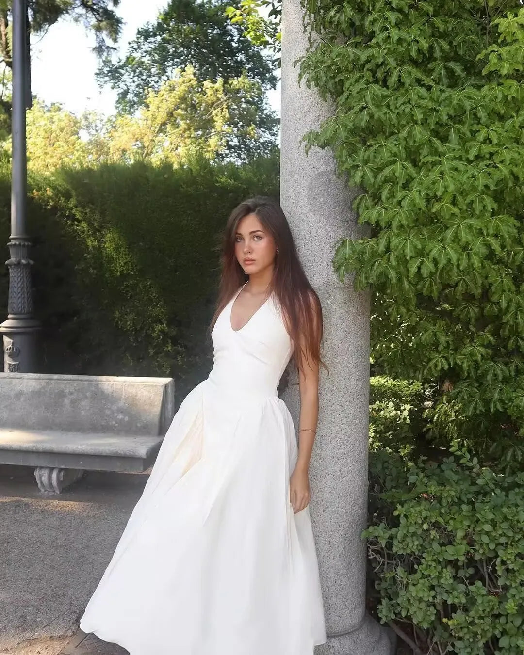 Backless Green Halter Dress - Elegant Low Waist A-Line Midi Dress