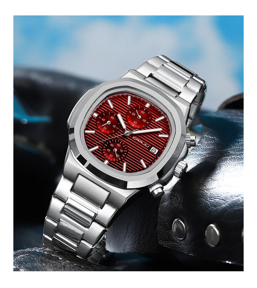 Men's Business Watch - Square Dial Stainless Steel with Luminous Date