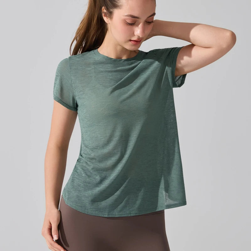 Women's Short Sleeve Yoga T-Shirt - Breathable Quick Dry Gym Running Top