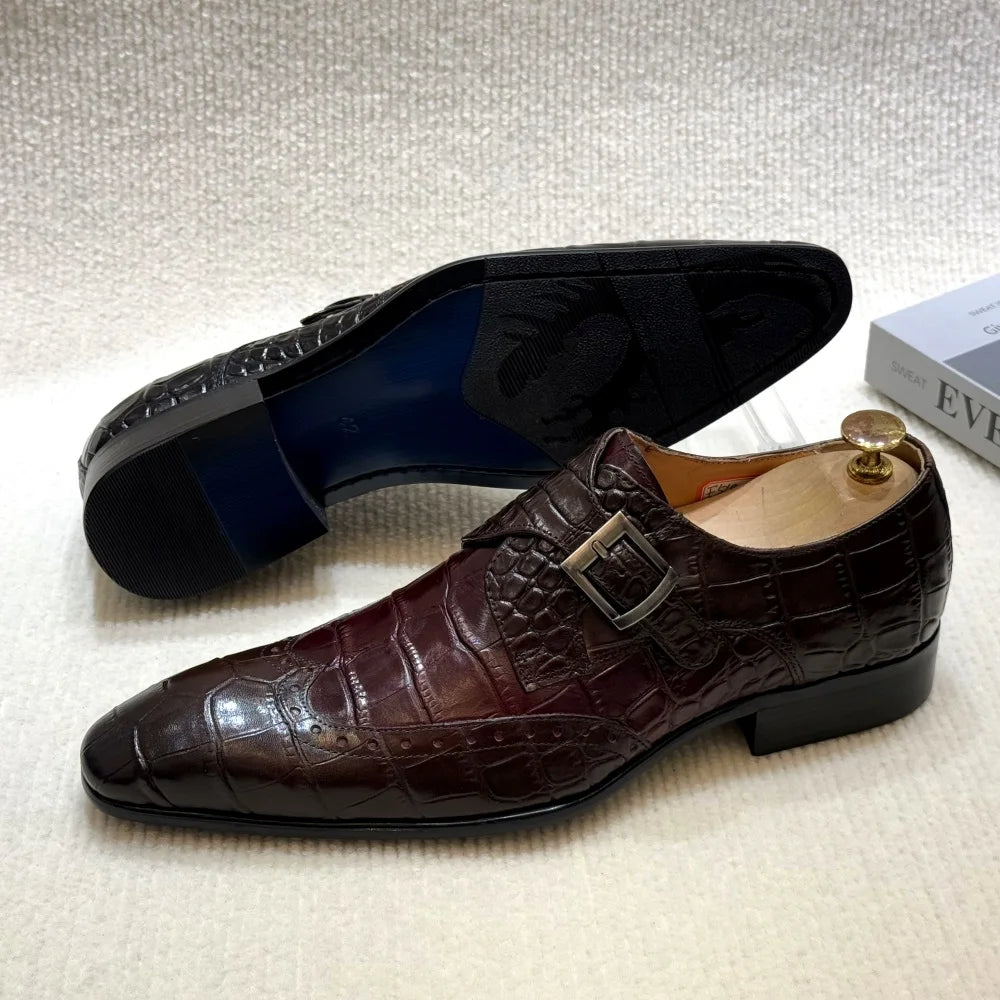 Men's Genuine Leather Wingtip Brogue Loafers - Monk Strap