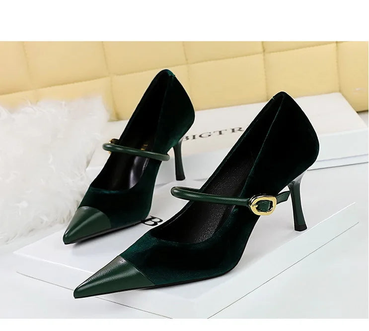 Suede Buckle Design Pumps - Pointed Toe Stilettos Available in 7cm and 10cm Heights