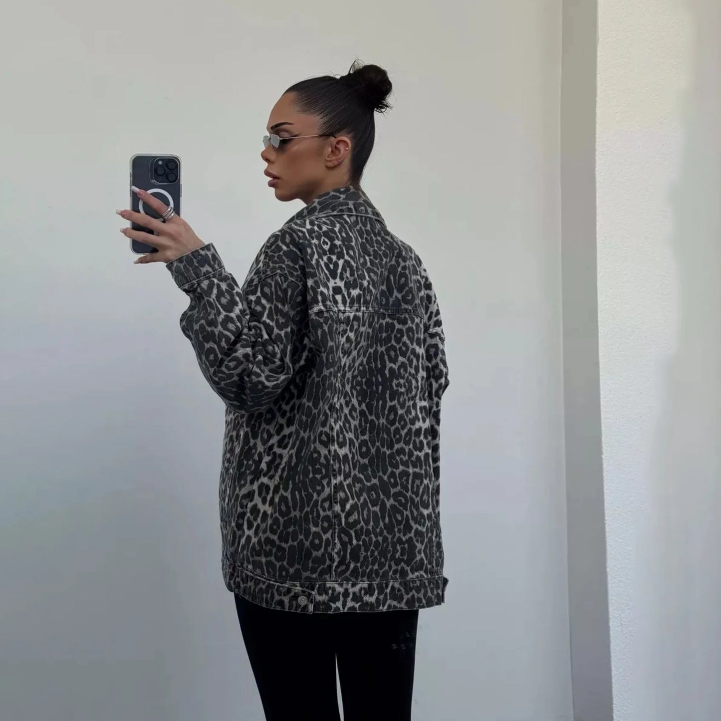 Women's Leopard Print Denim Shirt