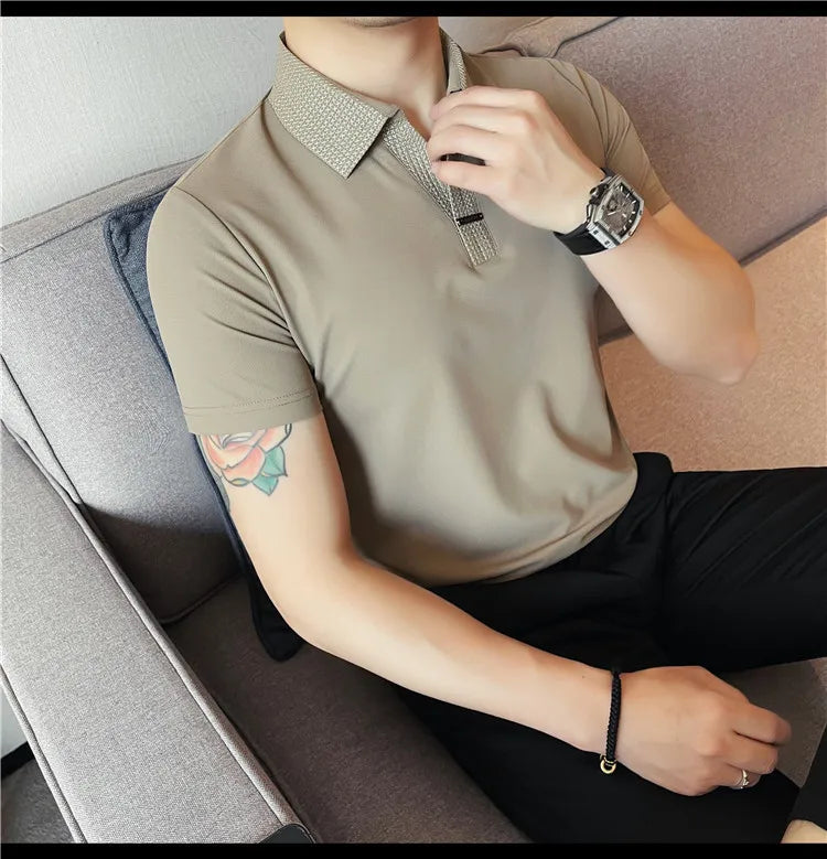 Men's Summer Slim Fit Casual Short Sleeve Style Turn Down Collar Polo Shirt